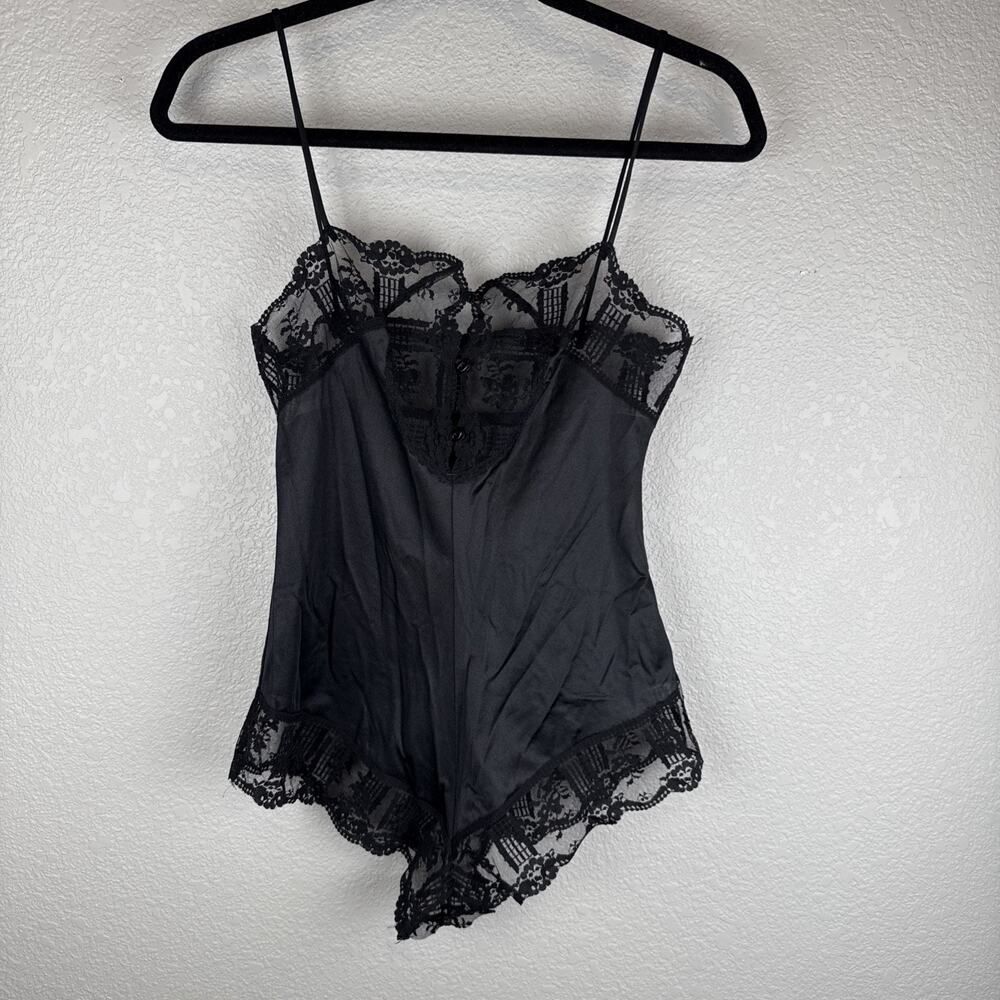 Formfit Rogers Vintage Satin Lace Teddy Bodysuit Size 34 XS/S Black Nylon